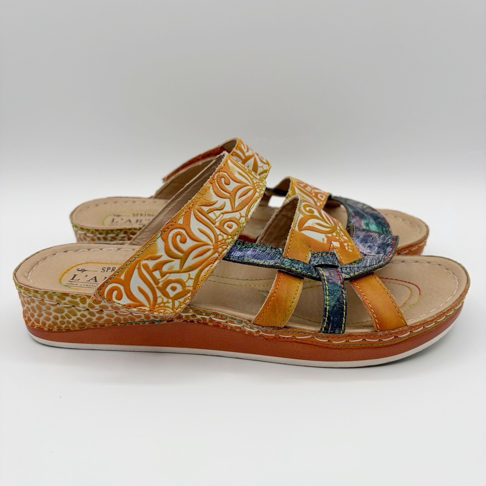 Spring Step L'Artiste Sandals Womens Sz 8.5 EU 39 Caiman Hand Painted 16342-2003 - Picture 3 of 10